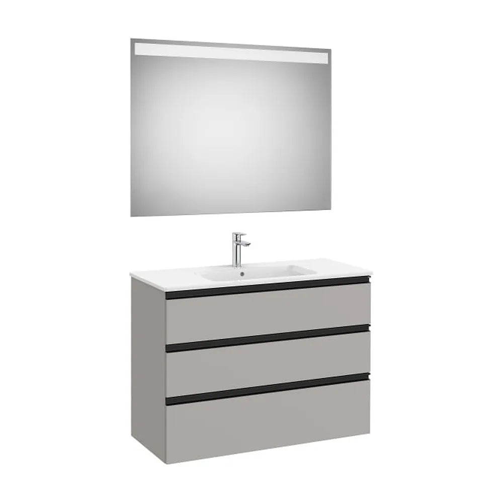 Pack mueble base tres cajones lavabo centrado espejo LED 100x76x46 cm Roca - Vista 1