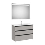Móvel Base Com Três Gavetas Lavatório Centrado Espelho Led X 54 Cm Acabamento Cinza Mate 101x46 cm Colección The Gap Roca