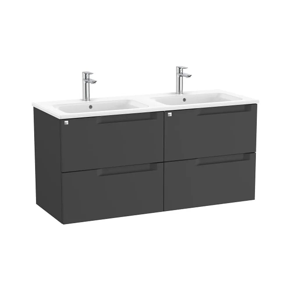 Mueble base suspendido con lavabo doble 120x46x56 cm negro mate Roca - Vista 1