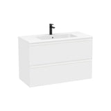 Meuble Lavabo Suspendu Deux Tiroirs Avec Lavabo Carré Stonex Blanc Mat X 65 Cm 100x46 cm Roca