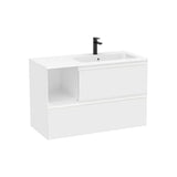 Mueble Base Suspendido 2 Cajones Estante Lateral Lavabo Stonex Derecha White Mate Roca