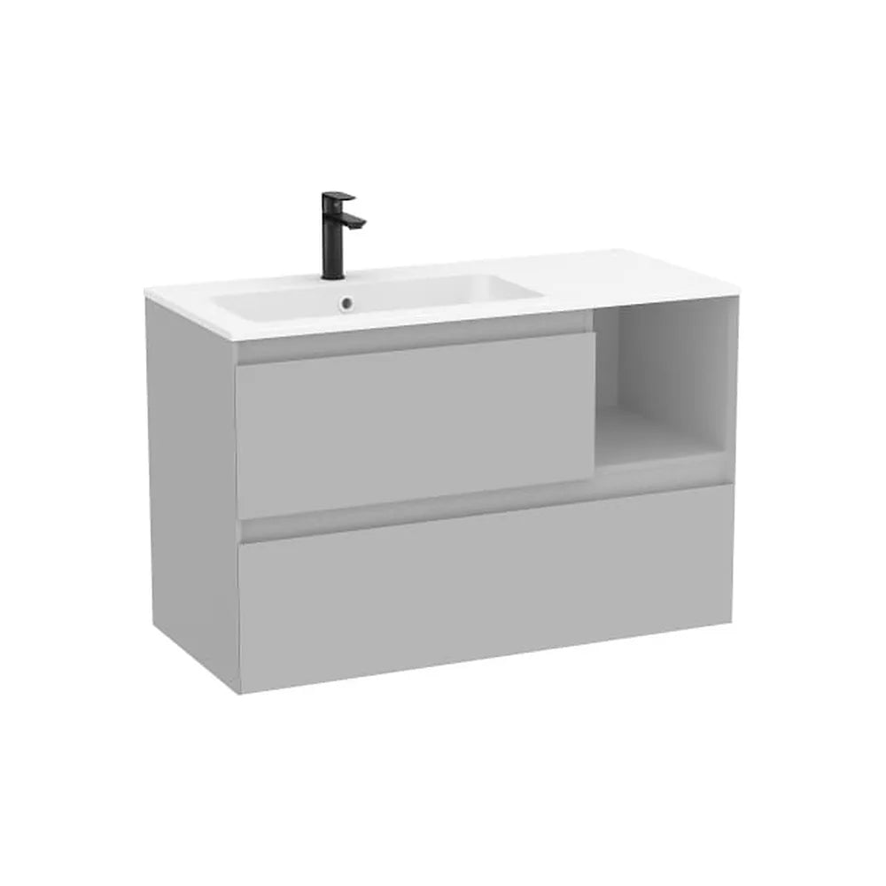 Mueble base suspendido dos cajones estante lateral lavabo Stonex blanco mate 100x46x65 cm Roca - Vista 1