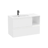 Meuble Bas Suspendu Deux Tiroirs Avec Étagère Latérale Lavabo Stonex Blanc Mat X 65 Cm 100x46 cm Roca