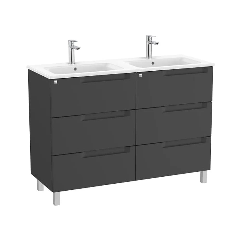 Mueble Base de Seis Cajones con Lavabo Doble Porcelana 120x46x85cm Roca - Vista 1