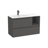 Meuble Bas Suspendu 2 Tiroirs Avec Étagère Latérale Et Plan Lavabo Stonex Blanc Mat X 65 Cm 100x46 cm Roca