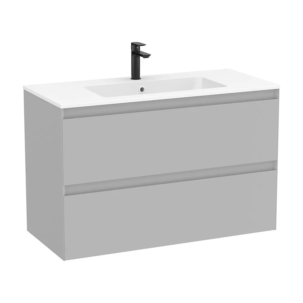Mueble base suspendido con dos cajones y lavabo cuadrado Stonex blanco mate 100x46x65 cm Roca - Vista 2