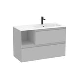 Meuble Bas Suspendu Asymétrique 2 Tiroirs Avec Étagère Latérale Et Lavabo Stonex Blanc Mat X 65 Cm 100.5x46 cm Roca
