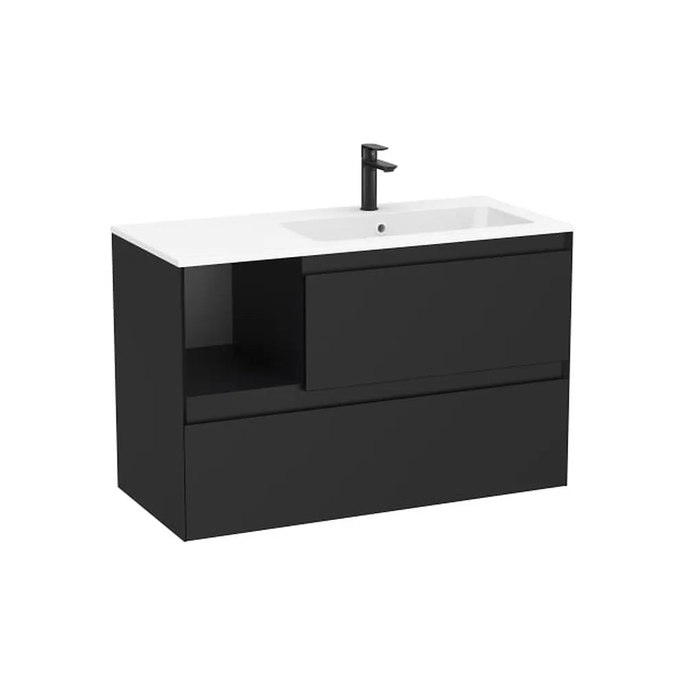Mueble base suspendido dos cajones estante lateral lavabo Stonex blanco mate Roca - Vista 1