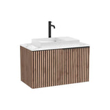 Mueble Base Suspendido con Cajón Encimera Marmoleada y Lavabo Sobre Encimera Sin Orificio Roca