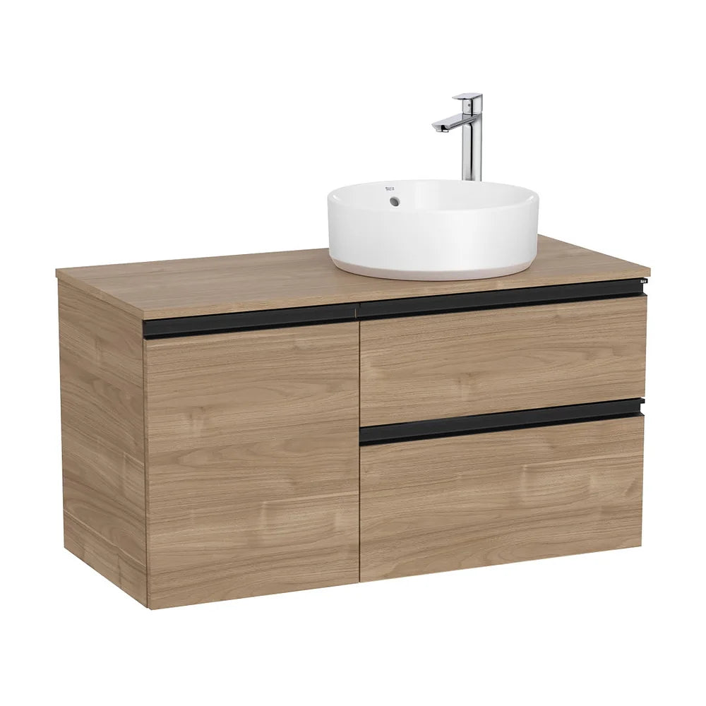 Mueble base suspendido dos cajones puerta lavabo sobre encimera derecha 100x46x53 cm Roca - Vista 2