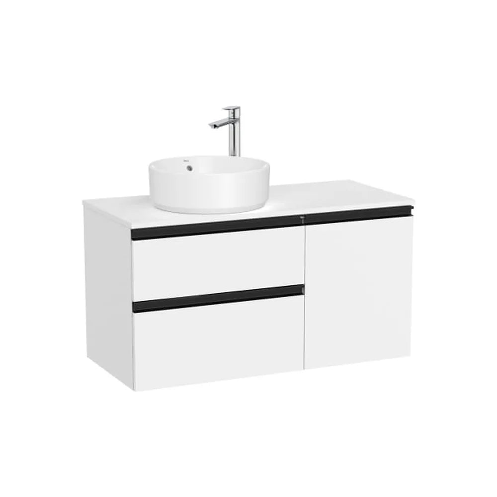 Mueble base asimétrico 100x46x53 cm dos cajones una puerta lavabo sobre encimera izquierda Roca - Vista 1