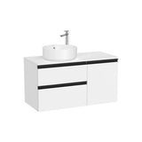 Mueble Base Asimétrico 2 Cajones Una Puerta Lavabo Sobre Encimera Izquierda 100x46x53cm Colección The Gap Roca
