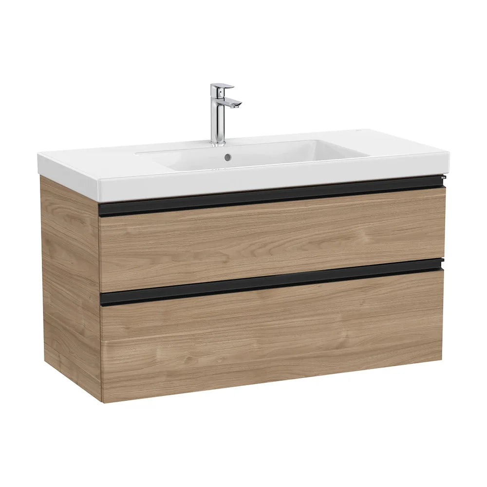 Mueble base con dos cajones y lavabo plus centrado 100x46x57 cm Nogal Roca - Vista 2