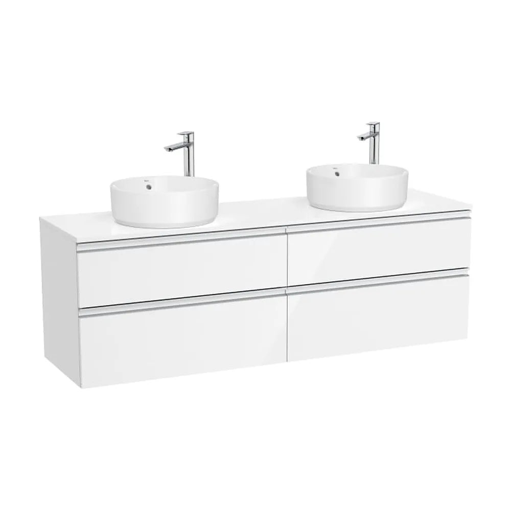 Mueble base suspendido con cuatro cajones para dos lavabos sobre encimera 160x46x54 cm Roca - Vista 1