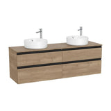 Meuble Bas Suspendu X 53 Cm Quatre Tiroirs Pour Deux Vasques À Poser Finition Noyer The Gap 160x46 cm Roca
