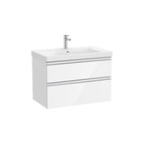 Meuble Sous Lavabo Deux Tiroirs Avec Lavabo Centré Finition Blanc Brillant Style Moderne Collection The Gap 80 cm Roca