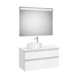 Mueble Base 2 Cajones Lavabo Sobre Encimera Izquierda Espejo Led 100x46x53cm Colección The Gap Roca