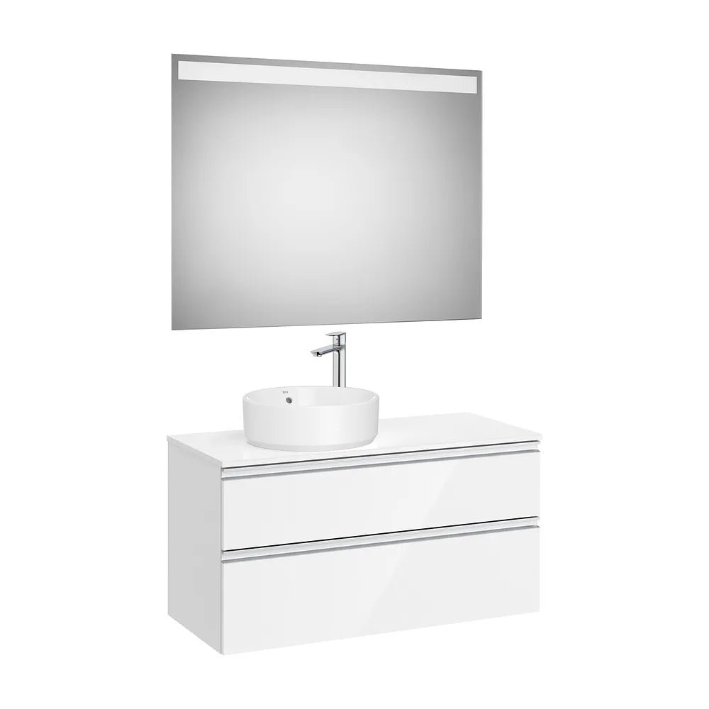 Pack mueble base dos cajones lavabo sobre encimera izquierda espejo LED 100x46x53 cm Roca - Vista 2