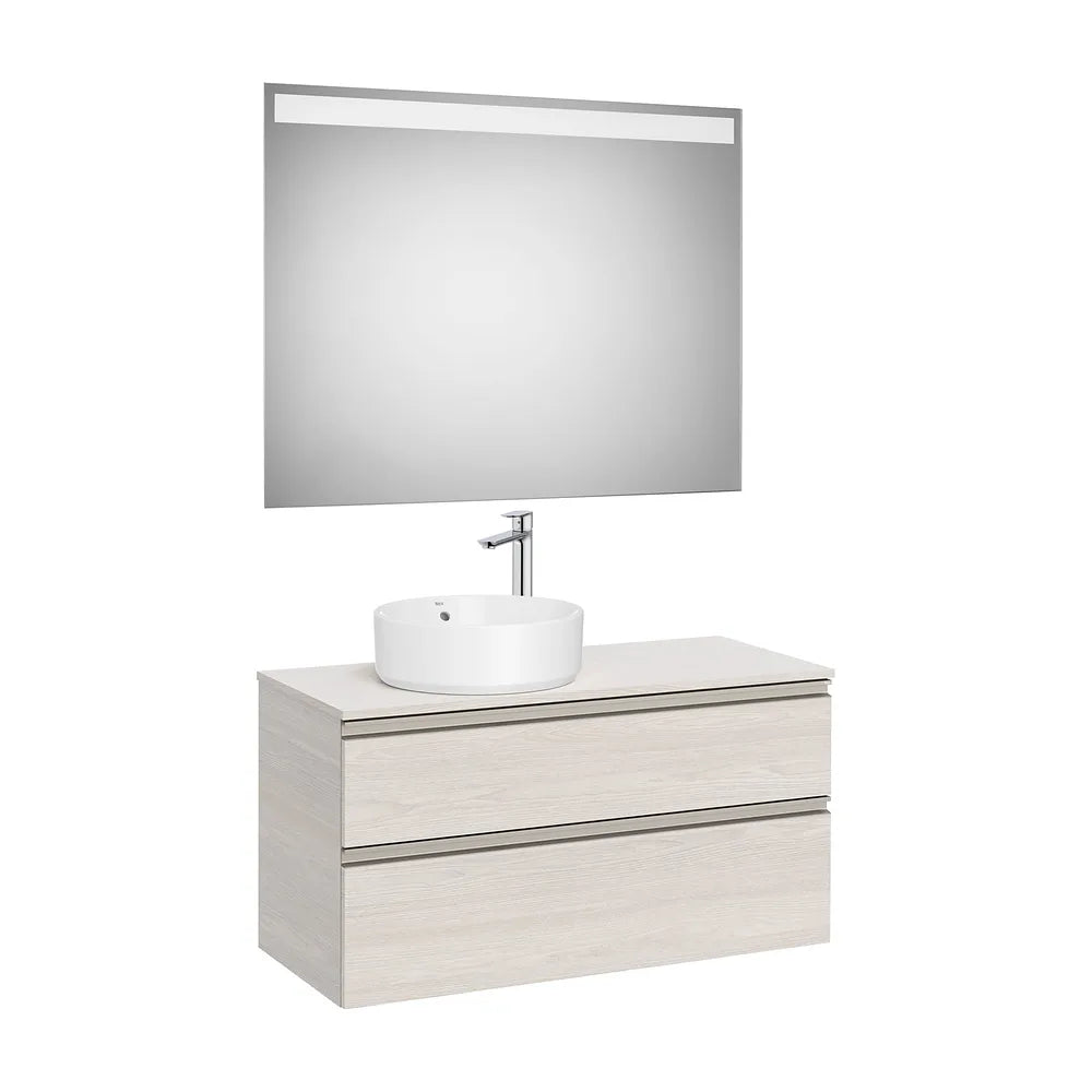 Pack mueble base dos cajones lavabo sobre encimera izquierda espejo LED 100x46x53 cm Roca - Vista 2