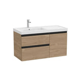 Meuble Bas Asymétrique X 57,5 Cm Avec Lavabo À Gauche Deux Tiroirs Et Une Porte Finition Noyer Gamme The Gap 100x46 cm Roca