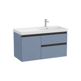 Meuble Bas Asymétrique X 57 Cm Lavabo À Droite Deux Tiroirs Une Porte Finition Bleu Mat The Gap 100x46 cm Roca