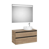 Mueble Base 2 Cajones Lavabo Sobre Encimera Derecha Espejo Led 100x80cm Colección The Gap Roca