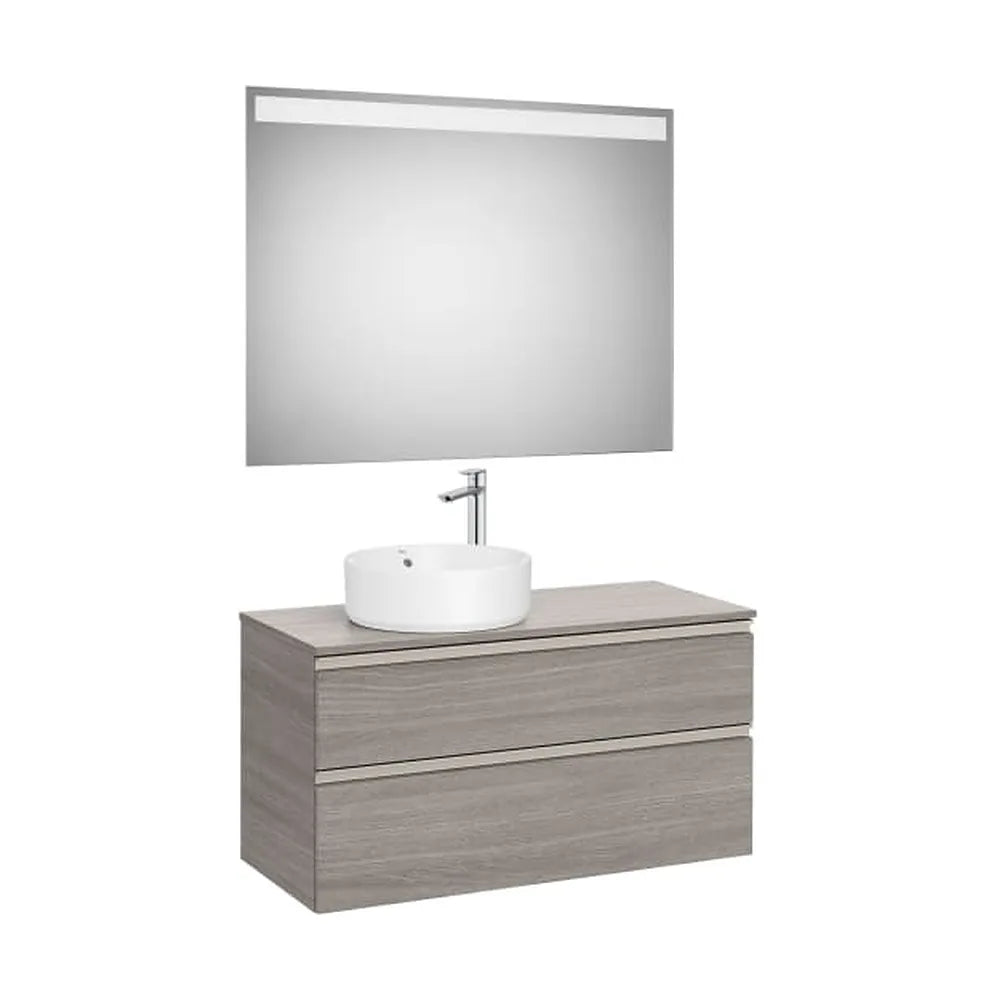 Pack mueble base dos cajones lavabo sobre encimera izquierda espejo LED 100x46x54 cm Roca - Vista 1