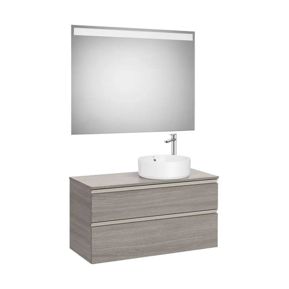 Pack mueble base dos cajones lavabo sobre encimera derecha espejo LED 100x46x53 cm Roca - Vista 1