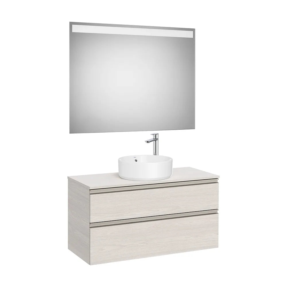 Pack mueble base dos cajones lavabo sobre encimera centro espejo LED 100x46x54 cm Roca - Vista 2