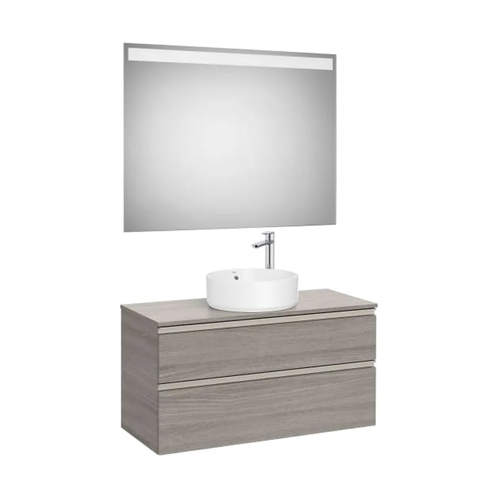 Mueble Base 2 Cajones Lavabo Sobre Encimera Centro Espejo Led 100x46x53cm Colección The Gap Roca - Vista 1