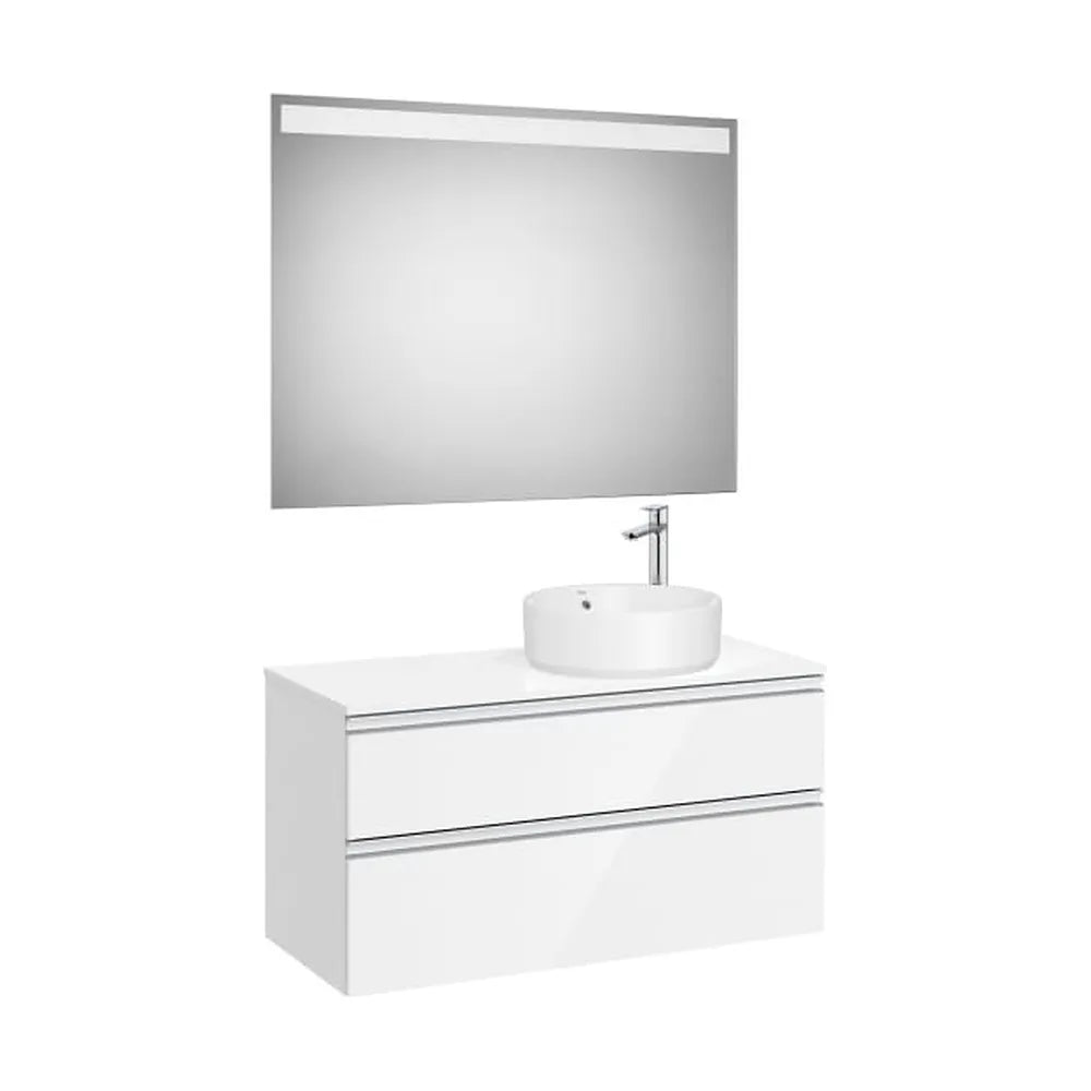 Pack mueble base dos cajones lavabo sobre encimera derecha espejo LED 100x46x54 cm Roca - Vista 1