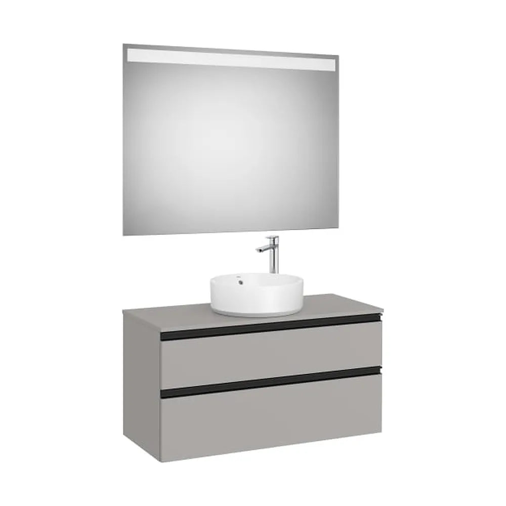 Pack mueble base dos cajones lavabo sobre encimera central espejo LED 100x46x53 cm Roca - Vista 1