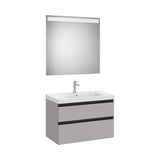 Meuble Bas Deux Tiroirs Avec Lavabo Centré Et Miroir Led Eidos Finition Gris Mat Style de 80 cm Colección The Gap Roca