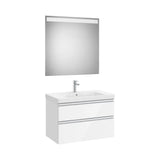 Meuble Sous Lavabo Deux Tiroirs Avec Plan Lavabo Centré Miroir Led X 57 Cm Finition Blanc Brillant The Gap 80x46 cm Roca