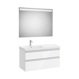 Meuble Sous Vasque Deux Tiroirs Avec Lavabo Déporté À Gauche Et Miroir Led X 57 Cm 100x46 cm Colección The Gap Roca