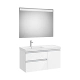 Mueble Base Asimétrico 2 Cajones Una Puerta Lavabo Izquierda Espejo Led 100x46x57cm Colección The Gap Roca