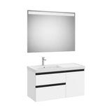 Mueble Base Asimétrico con 2 Cajones y Una Puerta Lavabo Plus a la Izquierda y Espejo Led Colección The Gap Roca