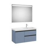 Meuble Bas Asymétrique Deux Tiroirs Et Une Porte Lavabo Plus À Droite Miroir Led Finition Bleu Mat Colección Eidos Roca