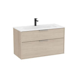 Meuble Vasque Suspendu Deux Tiroirs Finition Frêne Clair Lavabo Stonex Blanc X 58 Cm 99x45 cm Roca