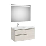 Mueble Base Asimétrico con 2 Cajones Una Puerta Lavabo Plus Izquierda y Espejo Led 100x46x57cm Colección The Gap Roca