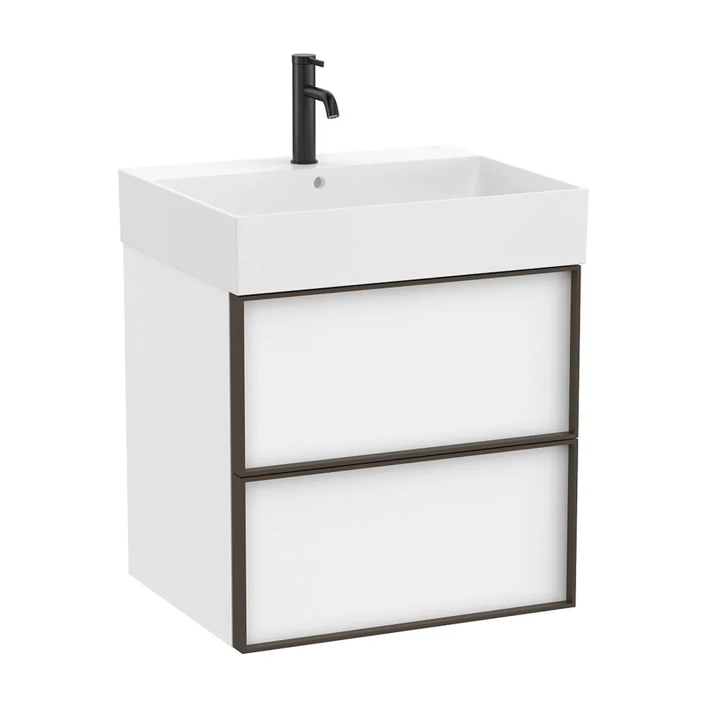 Mueble base suspendido con dos cajones y lavabo cuadrado Fineceramic Blanco mate 60x49x68 cm Roca - Vista 2