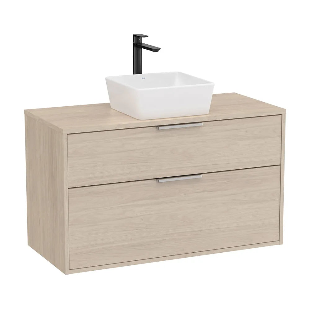 Mueble base dos cajones para lavabo sobre encimera 99x45x58 cm Fresno claro Roca - Vista 2