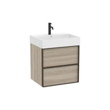 Meuble Suspendu Deux Tiroirs Avec Vasque Fineceramic Carrée Trou Pour Robinet X 68,5 Cm Pin Blanc Inspira 60x49 cm Roca