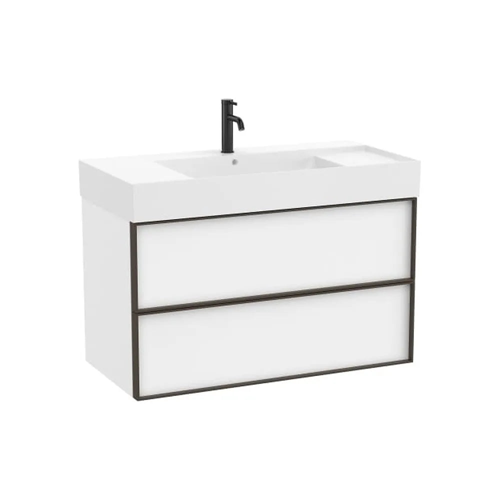 Mueble base suspendido con dos cajones y lavabo cuadrado Fineceramic Blanco mate 100x49x68 cm Roca - Vista 1