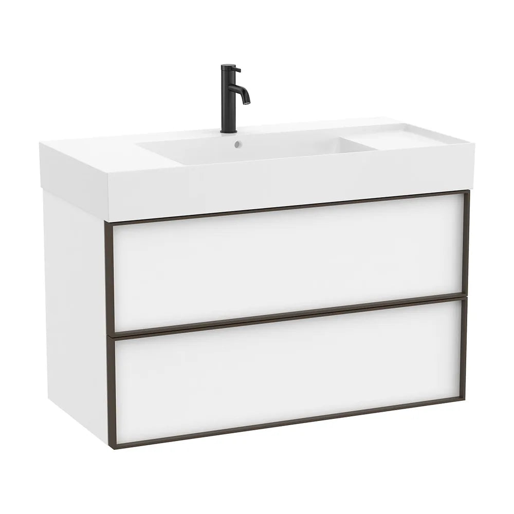 Mueble base suspendido con dos cajones y lavabo cuadrado Fineceramic Blanco mate 100x49x68 cm Roca - Vista 2