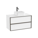 Meuble Bas Suspendu 2 Tiroirs Pour Lavabo Posé Blanc Mat X 58 Cm Collection Inspira 100x49 cm Roca