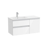 Meuble Sous Lavabo Asymétrique X 53 Cm Avec Lavabo À Gauche Deux Tiroirs Et Une Porte Blanc Laqué The Gap 100x46 cm Roca