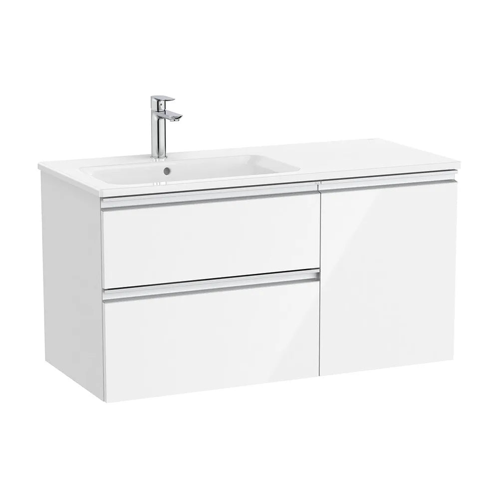 Mueble base asimétrico 100x46x53 cm con lavabo a la izquierda dos cajones y una puerta blanco brillo Roca - Vista 2