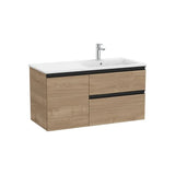 Meuble Sous Lavabo Asymétrique 1 Porte 2 Tiroirs Lavabo À Droite X 53 Cm Finition Noyer The Gap 100x46 cm Roca