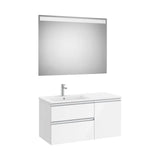 Meuble Bas Asymétrique Deux Tiroirs Une Porte Avec Lavabo À Gauche Miroir Led X 54 Cm The Gap 100x46 cm Roca